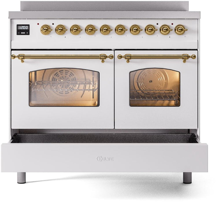 ILVE Nostalgie II 40" Electric Range, White, Brass Trim  UPDI406NMPWHG