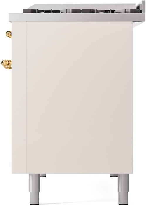 ILVE Nostalgie II 48" Dual Fuel Liquid Propane Range, Antique White, Brass Trim UP48FNMPAWGLP