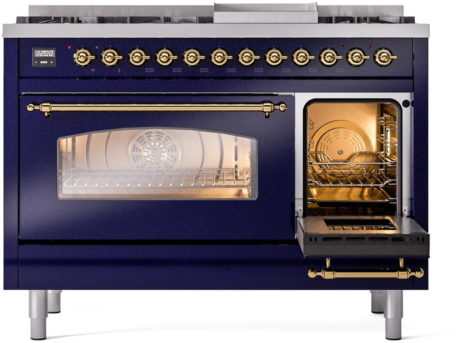 ILVE Nostalgie II 48" Dual Fuel Liquid Propane Range, Blue, Brass Trim ILVE UP48FNMPMBGLP