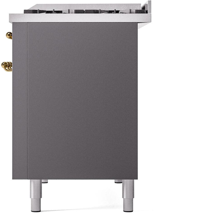ILVE Nostalgie II 48" Dual Fuel Liquid Propane Range, Matte Graphite, Brass Trim UP48FNMPMGGLP