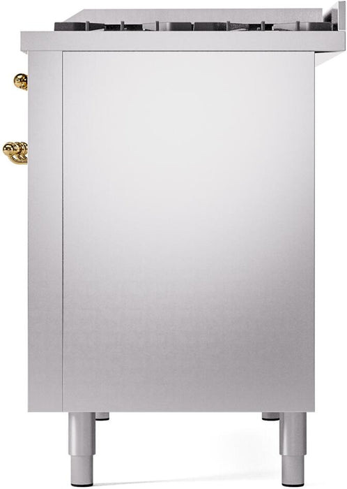 ILVE Nostalgie II 48" Dual Fuel Liquid Propane Range, Stainless Steel, Brass Trim UP48FNMPSSGLP