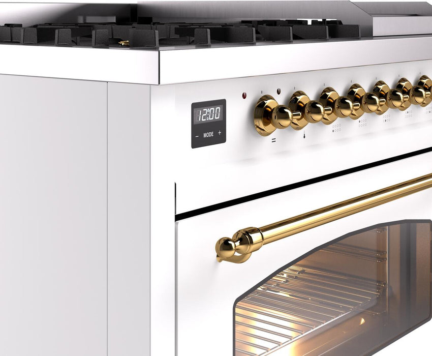 ILVE Nostalgie II 48" Dual Fuel Liquid Propane Range, White, Brass Trim ILVE UP48FNMPWHGLP