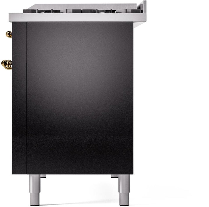 ILVE Nostalgie II 48" Dual Fuel Liquid Propane Range,Glossy Black, Brass Trim UP48FNMPBKGLP