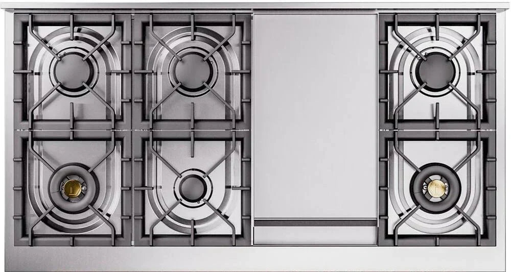 ILVE Nostalgie II 48" Dual Fuel Liquid Propane Range, Blue Grey, Bronze Trim UP48FNMPBGBLP