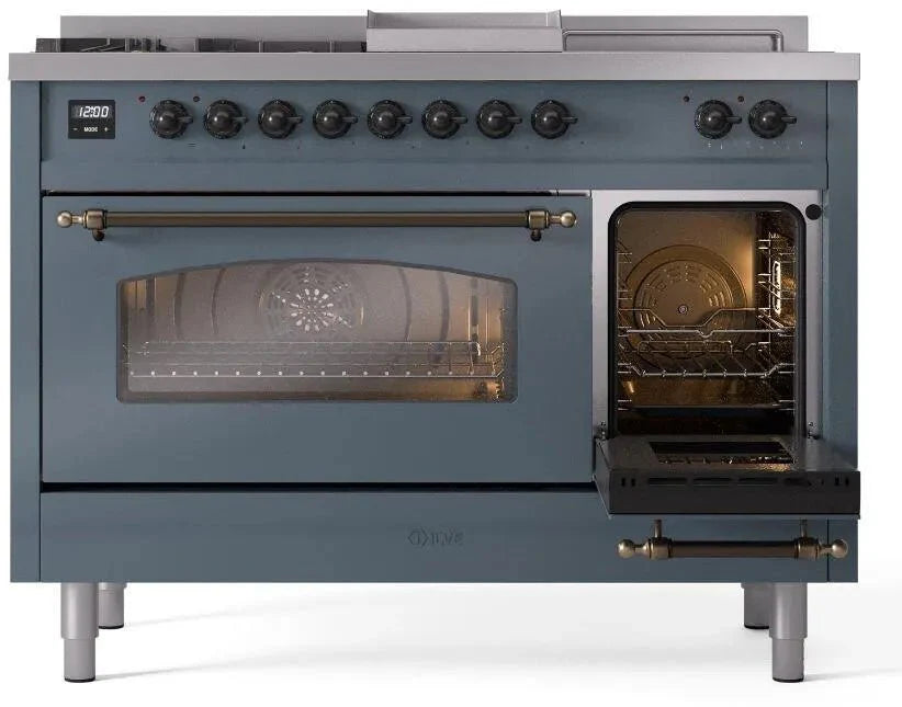 ILVE Nostalgie II 48"  Dual Fuel Natural Gas Range Blue Grey Bronze Trim UP48FSNMPBGB