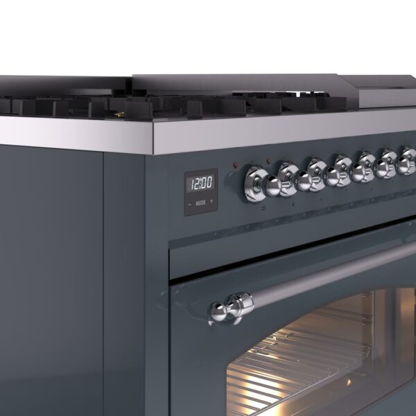 ILVE Nostalgie II 48" Dual Fuel Natural Gas Range, Blue Grey, Chrome Trim UP48FNMPBGC