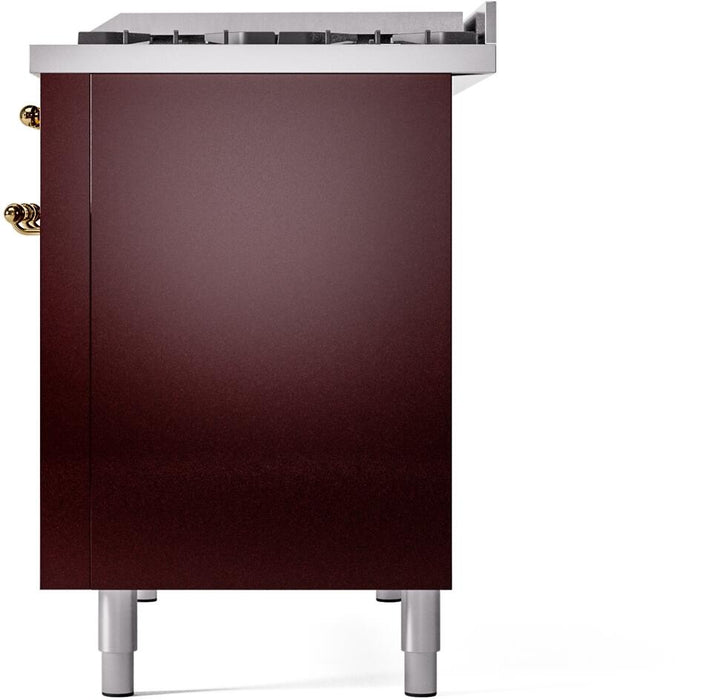 ILVE Nostalgie II 48" Dual Fuel Natural Gas Range, Burgundy, Brass Trim ILVE UP48FNMPBUG