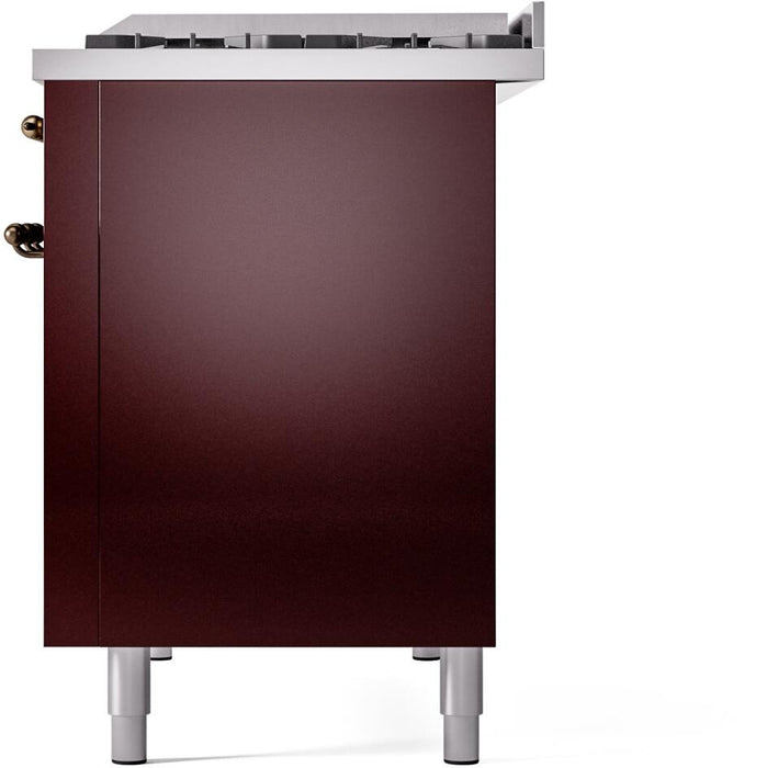 ILVE Nostalgie II 48" Dual Fuel Natural Gas Range, Burgundy, Bronze Trim ILVE UP48FNMPBUB
