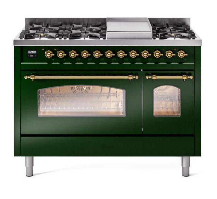 ILVE Nostalgie II 48" Dual Fuel Natural Gas Range, Emerald Green, Brass Trim ILVE UP48FNMPEGG