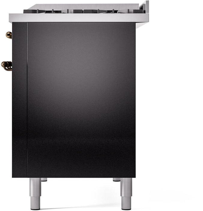 ILVE Nostalgie II 48" Dual Fuel Natural Gas Range, Glossy Black, Bronze Trim UP48FNMPBKB