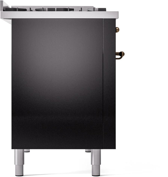 ILVE Nostalgie II 48" Dual Fuel Natural Gas Range, Glossy Black, Bronze Trim UP48FNMPBKB