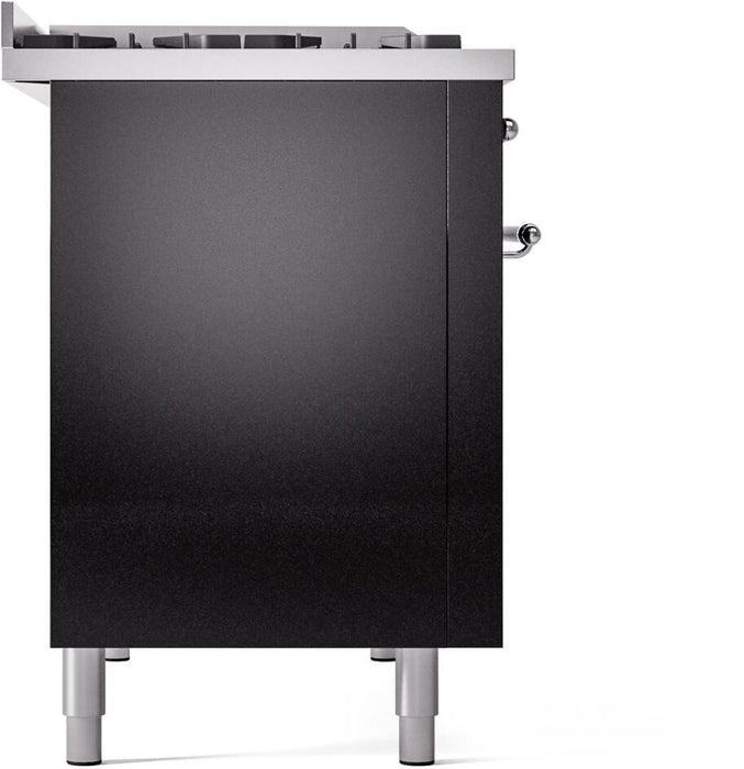 ILVE Nostalgie II 48" Dual Fuel Natural Gas Range, Glossy Black, Chrome Trim UP48FNMPBKC