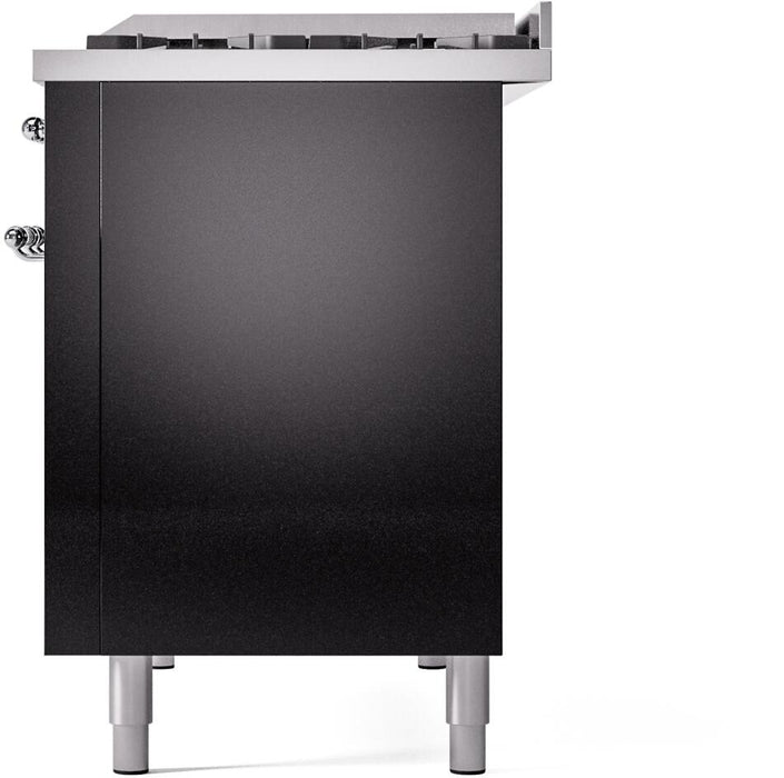 ILVE Nostalgie II 48" Dual Fuel Natural Gas Range, Glossy Black, Chrome Trim UP48FNMPBKC