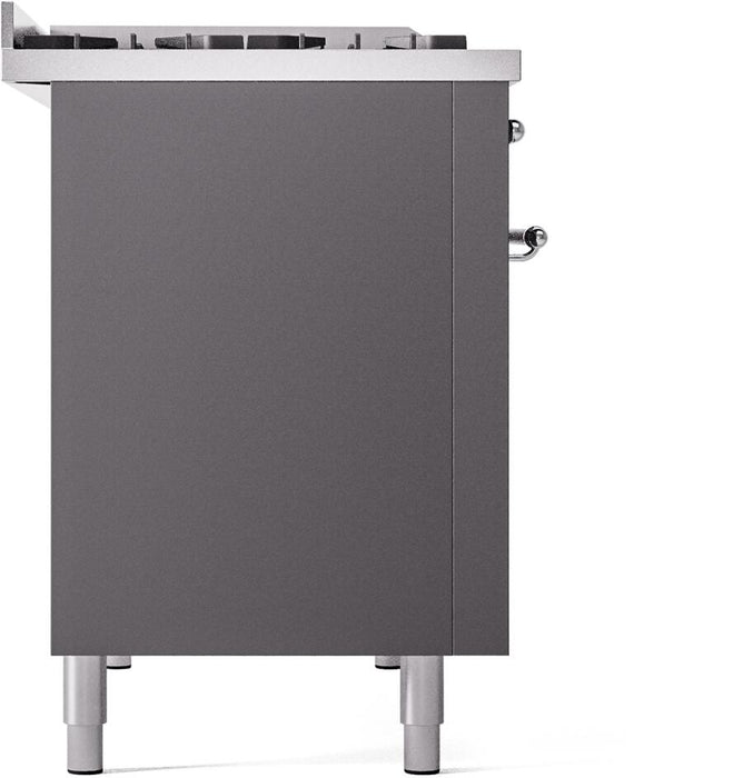 ILVE Nostalgie II 48" Dual Fuel Natural Gas Range, Matte Graphite, Chrome Trim UP48FNMPMGC