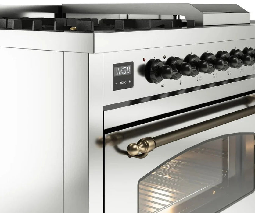 ILVE Nostalgie II 48"  Dual Fuel Natural Gas Range Stainless Steel Bronze Trim UP48FSNMPSSB