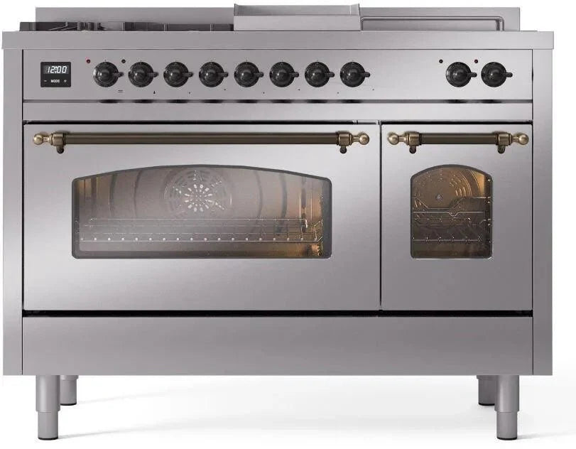 ILVE Nostalgie II 48"  Dual Fuel Natural Gas Range Stainless Steel Bronze Trim UP48FSNMPSSB