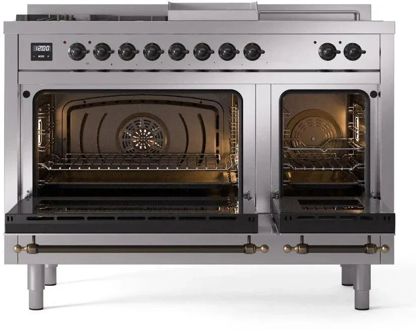 ILVE Nostalgie II 48"  Dual Fuel Natural Gas Range Stainless Steel Bronze Trim UP48FSNMPSSB
