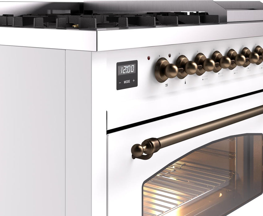 ILVE Nostalgie II 48" Dual Fuel Natural Gas Range, White, Bronze Trim UP48FNMPWHB