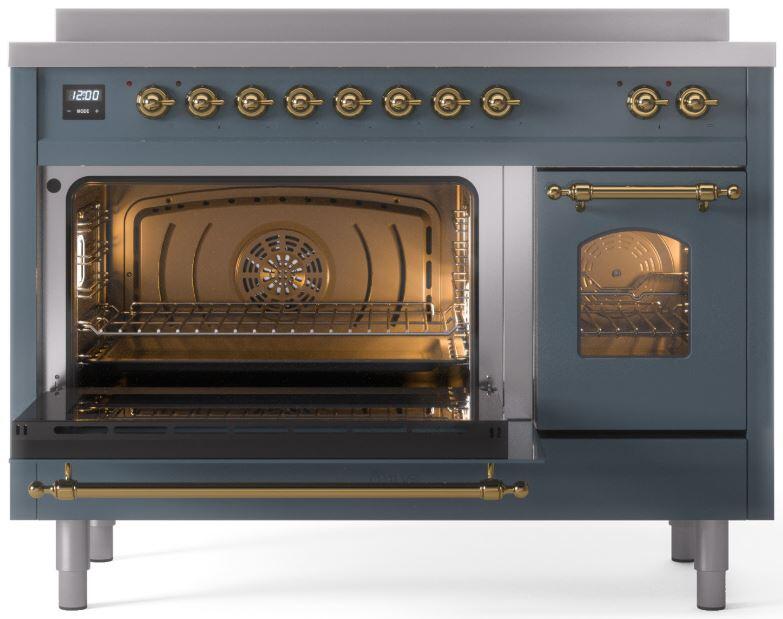 ILVE Nostalgie II 48 " Electric Range, Blue Grey, Brass Trim UPI486NMPBGG