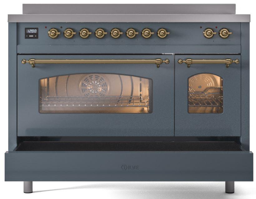ILVE Nostalgie II 48 " Electric Range, Blue Grey, Brass Trim UPI486NMPBGG