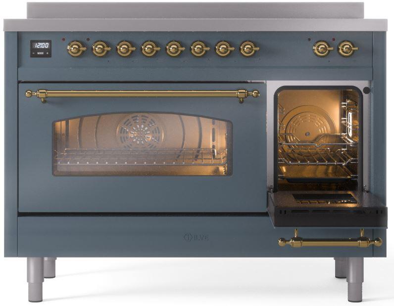 ILVE Nostalgie II 48 " Electric Range, Blue Grey, Brass Trim UPI486NMPBGG