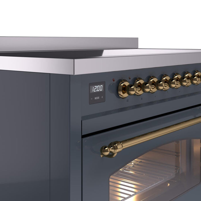 ILVE Nostalgie II 48 " Electric Range, Blue Grey, Brass Trim UPI486NMPBGG
