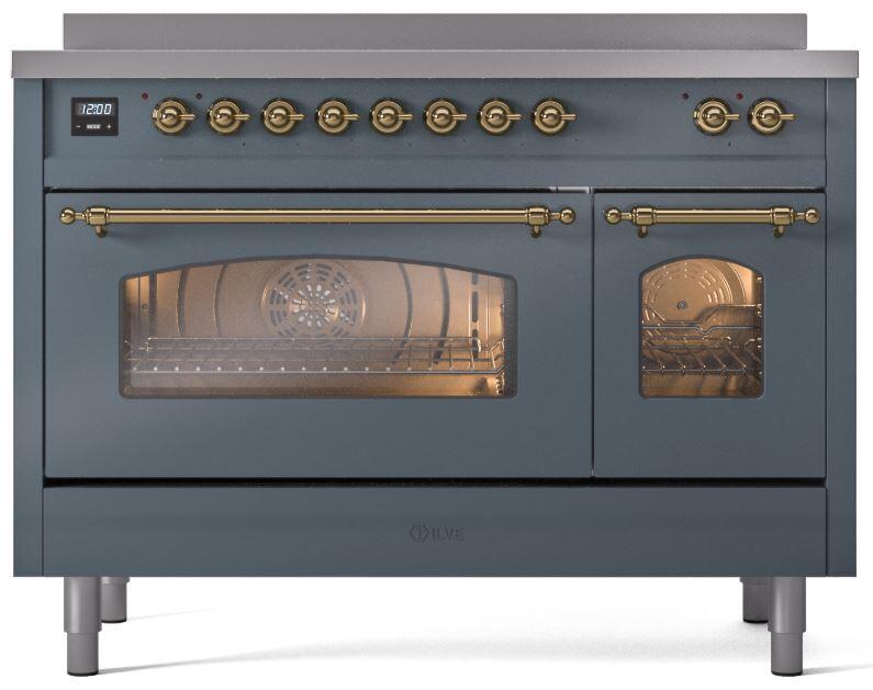 ILVE Nostalgie II 48 " Electric Range, Blue Grey, Brass Trim UPI486NMPBGG