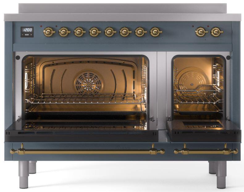 ILVE Nostalgie II 48 " Electric Range, Blue Grey, Brass Trim UPI486NMPBGG