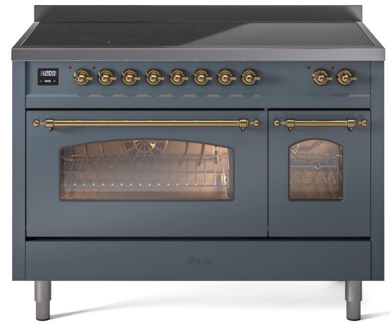 ILVE Nostalgie II 48 " Electric Range, Blue Grey, Brass Trim UPI486NMPBGG