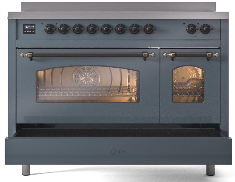 ILVE Nostalgie II 48 " Electric Range, Blue Grey, Bronze Trim UPI486NMPBGB