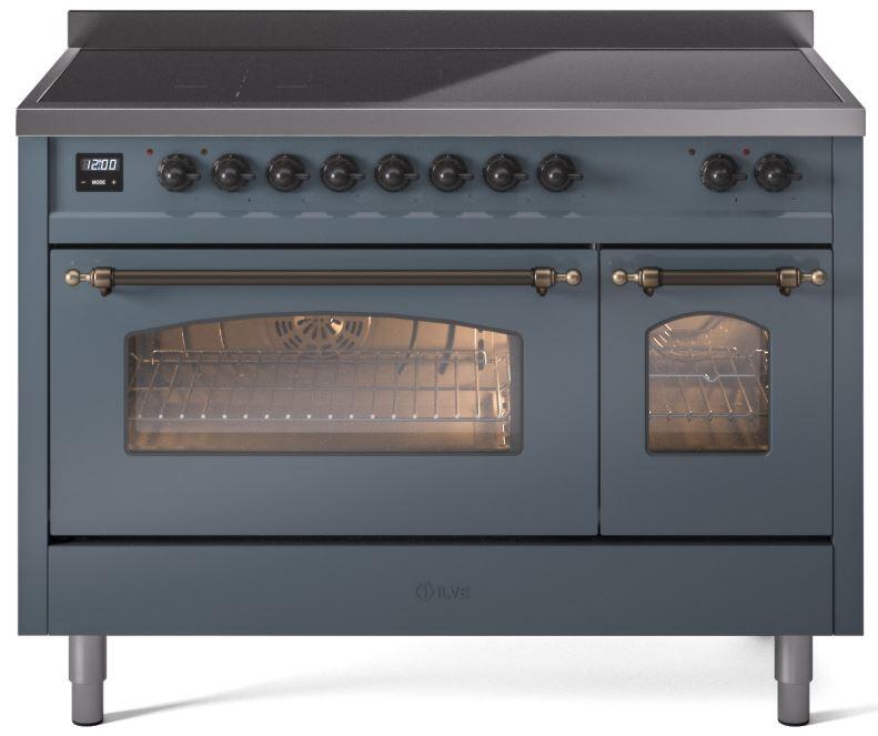 ILVE Nostalgie II 48 " Electric Range, Blue Grey, Bronze Trim UPI486NMPBGB
