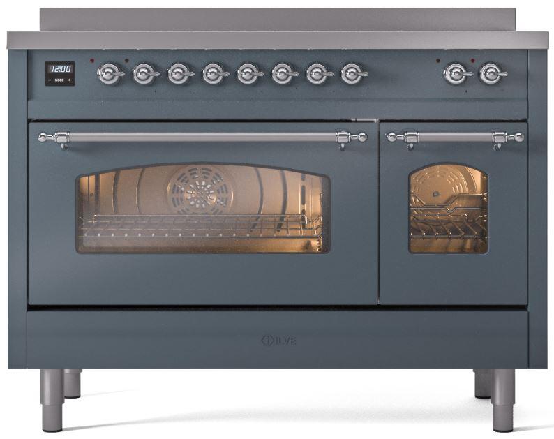 ILVE Nostalgie II 48 " Electric Range, Blue Grey, Chrome Trim UPI486NMPBGC