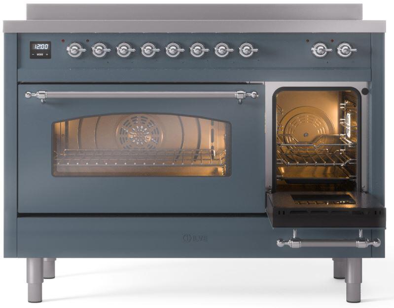 ILVE Nostalgie II 48 " Electric Range, Blue Grey, Chrome Trim UPI486NMPBGC