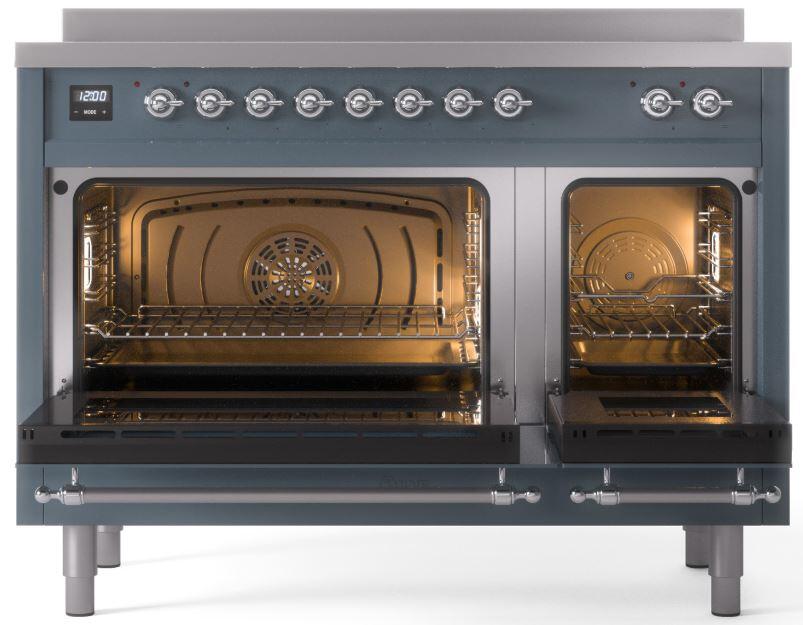 ILVE Nostalgie II 48 " Electric Range, Blue Grey, Chrome Trim UPI486NMPBGC