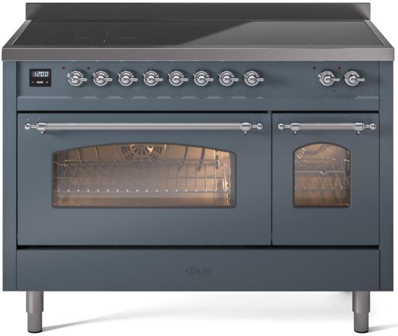 ILVE Nostalgie II 48 " Electric Range, Blue Grey, Chrome Trim UPI486NMPBGC