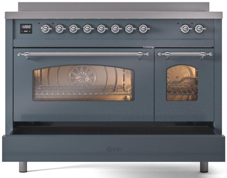 ILVE Nostalgie II 48 " Electric Range, Blue Grey, Chrome Trim UPI486NMPBGC