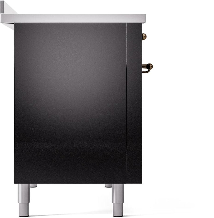 ILVE Nostalgie II 48" Electric Range, Glossy Black, Bronze Trim UPI486NMPBKB