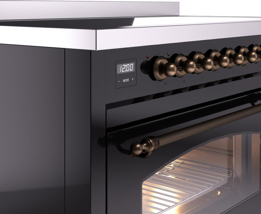 ILVE Nostalgie II 48" Electric Range, Glossy Black, Bronze Trim UPI486NMPBKB