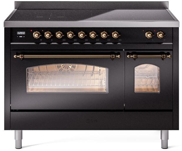 ILVE Nostalgie II 48" Electric Range, Glossy Black, Bronze Trim UPI486NMPBKB