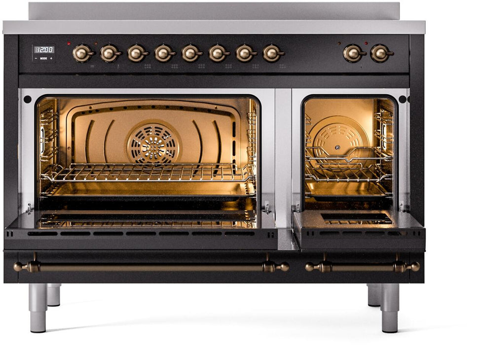ILVE Nostalgie II 48" Electric Range, Glossy Black, Bronze Trim UPI486NMPBKB