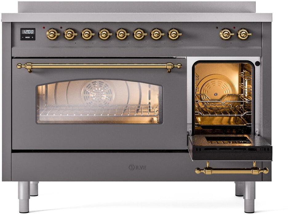 ILVE Nostalgie II 48" Electric Range, Matte Graphite, Brass Trim UPI486NMPMGG