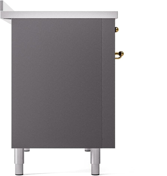 ILVE Nostalgie II 48" Electric Range, Matte Graphite, Brass Trim UPI486NMPMGG