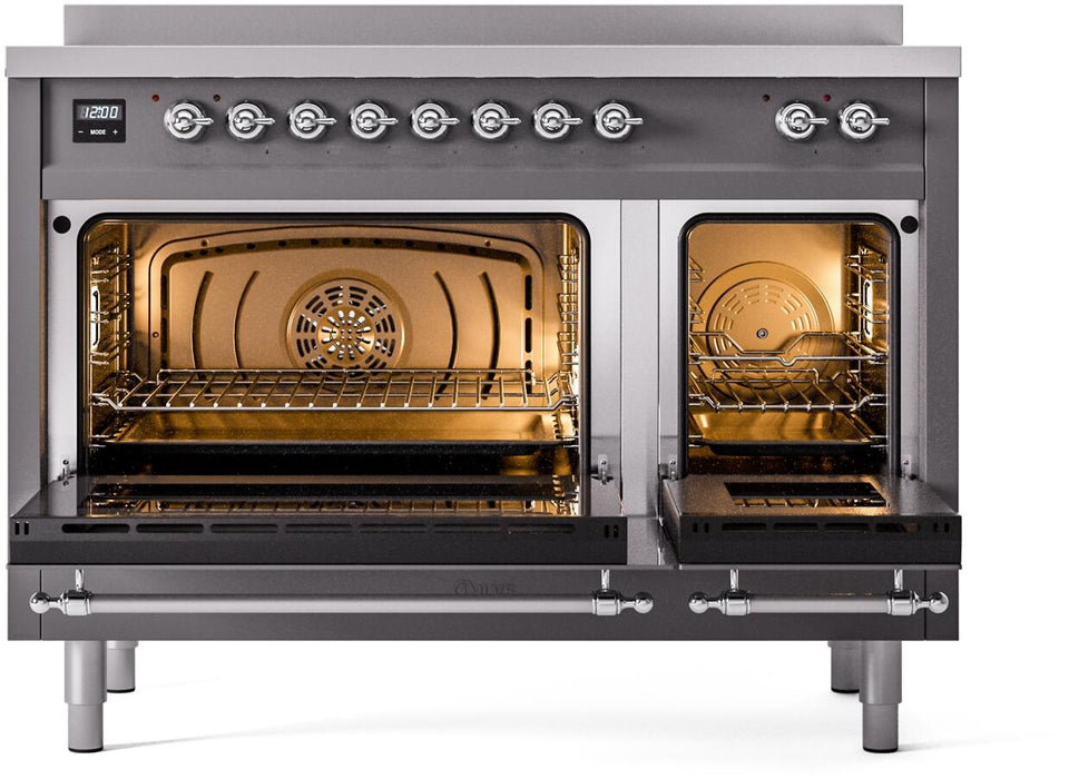 ILVE Nostalgie II 48" Electric Range, Matte Graphite, Chrome Trim UPI486NMPMGC