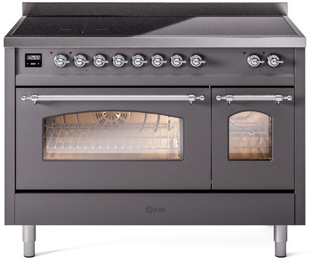 ILVE Nostalgie II 48" Electric Range, Matte Graphite, Chrome Trim UPI486NMPMGC