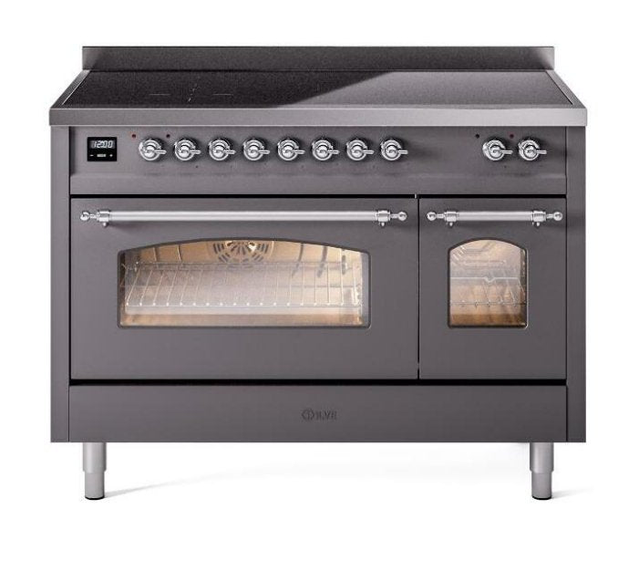 ILVE Nostalgie II 48" Electric Range, Matte Graphite, Chrome Trim UPI486NMPMGC