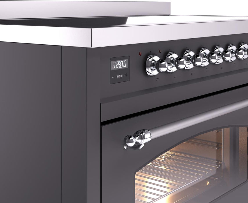 ILVE Nostalgie II 48" Electric Range, Matte Graphite, Chrome Trim UPI486NMPMGC
