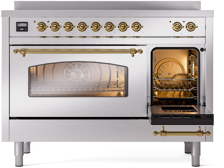 ILVE Nostalgie II 48" Electric Range, Stainless Steel, Brass Trim UPI486NMPSSG