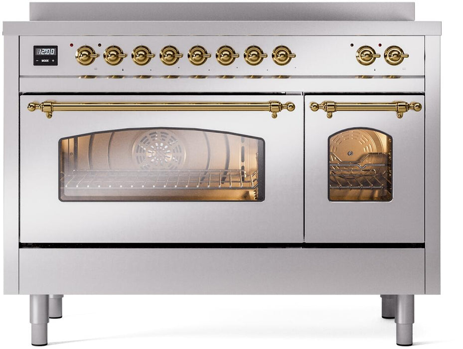 ILVE Nostalgie II 48" Electric Range, Stainless Steel, Brass Trim UPI486NMPSSG