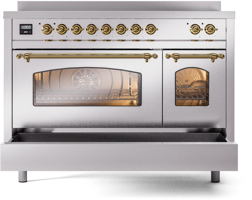 ILVE Nostalgie II 48" Electric Range, Stainless Steel, Brass Trim UPI486NMPSSG