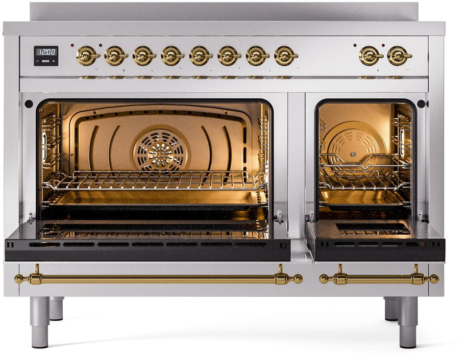 ILVE Nostalgie II 48" Electric Range, Stainless Steel, Brass Trim UPI486NMPSSG
